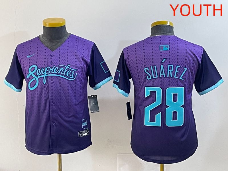 Youth 2025 Arizona Diamondback #28 Suarez Purple Joint Name Nike MLB Jersey style 1